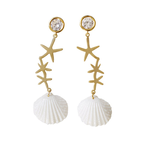 Poporcelain | Crystal Star Seashell Drop Earrings