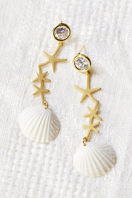 Poporcelain | Crystal Star Seashell Drop Earrings
