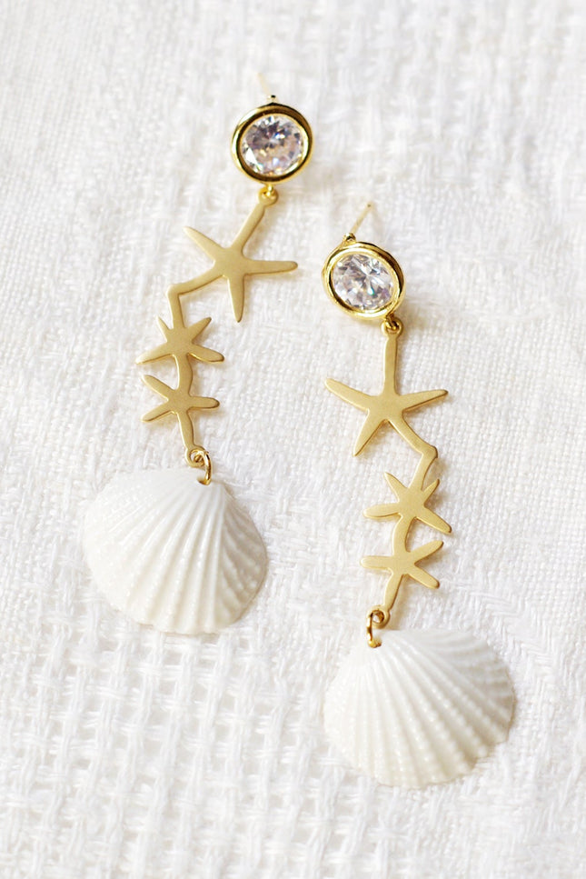 Poporcelain | Crystal Star Seashell Drop Earrings