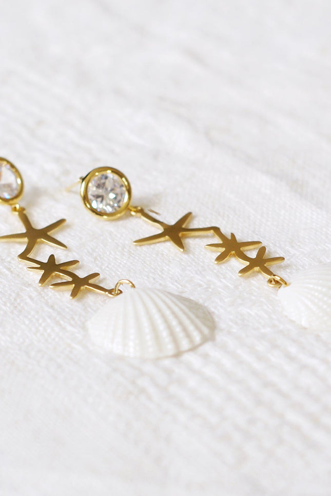 Poporcelain | Crystal Star Seashell Drop Earrings