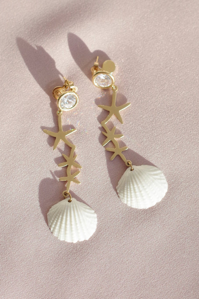 Poporcelain | Crystal Star Seashell Drop Earrings
