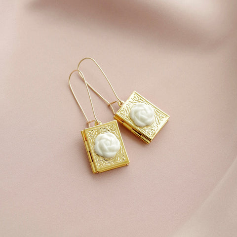 Poporcelain | Camellia Book Locket Drop Earrings