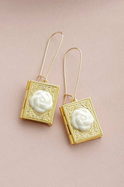 Poporcelain | Camellia Book Locket Drop Earrings
