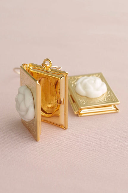 Poporcelain | Camellia Book Locket Drop Earrings