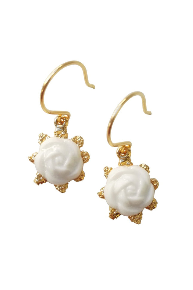 Poporcelain | Camellia Flower Charm Drop Earrings