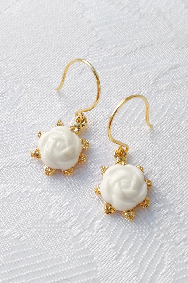 Poporcelain | Camellia Flower Charm Drop Earrings