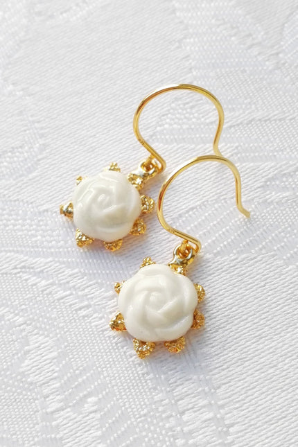 Poporcelain | Camellia Flower Charm Drop Earrings
