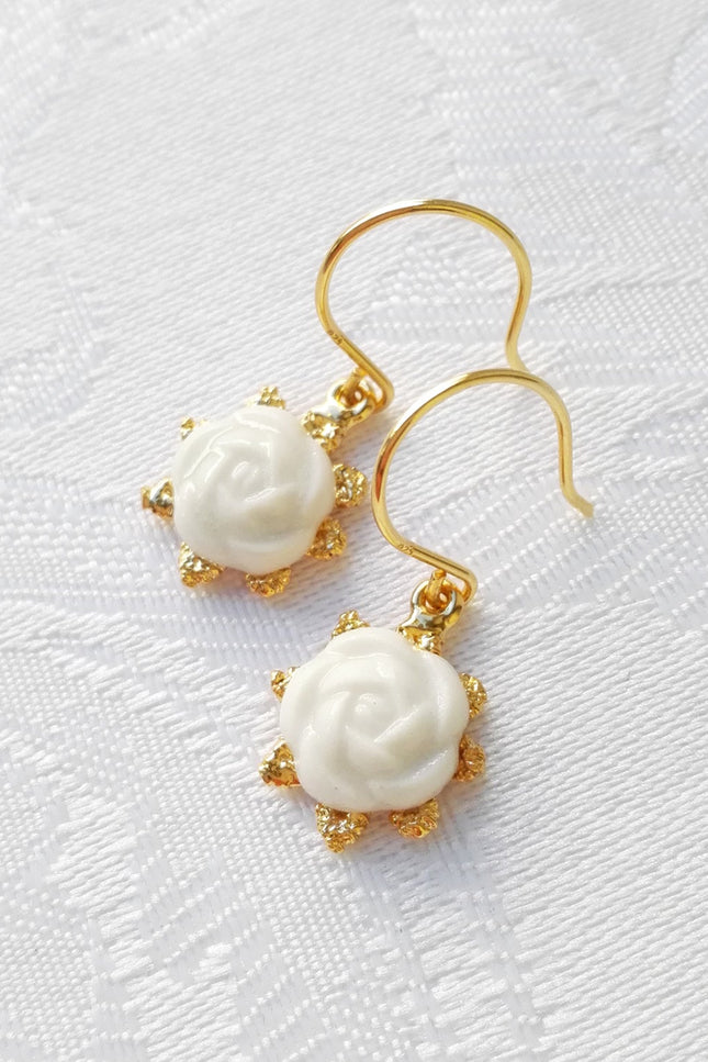 Poporcelain | Camellia Flower Charm Drop Earrings