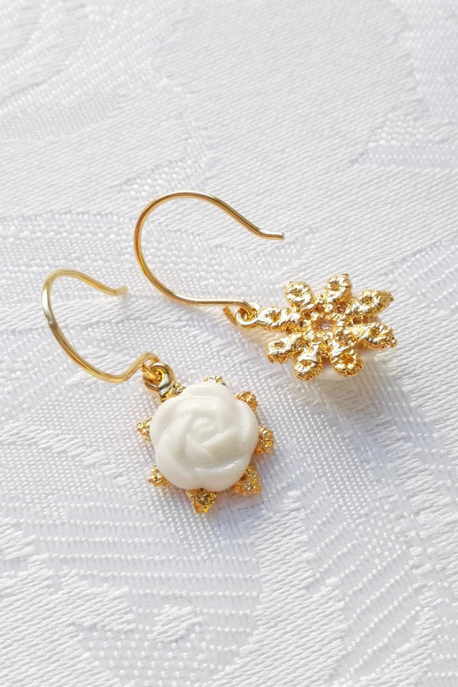Poporcelain | Camellia Flower Charm Drop Earrings