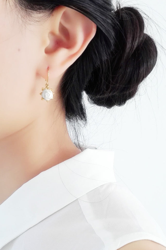 Poporcelain | Camellia Flower Charm Drop Earrings