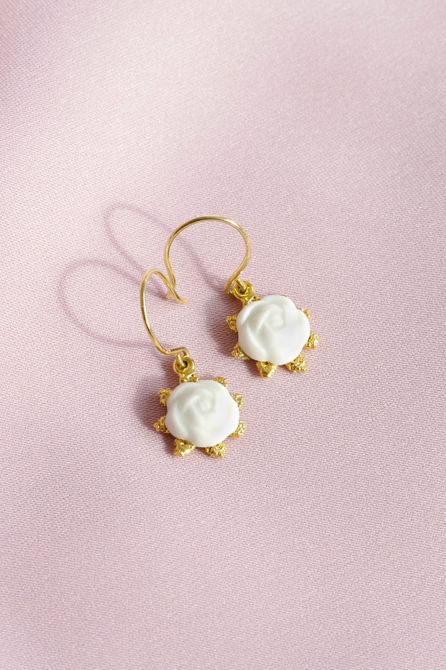 Poporcelain | Camellia Flower Charm Drop Earrings
