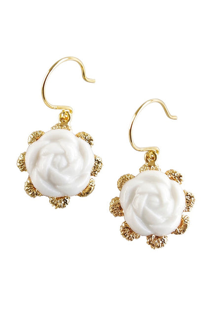 Poporcelain | Everyday Camellia Flower Charm Drop Earrings
