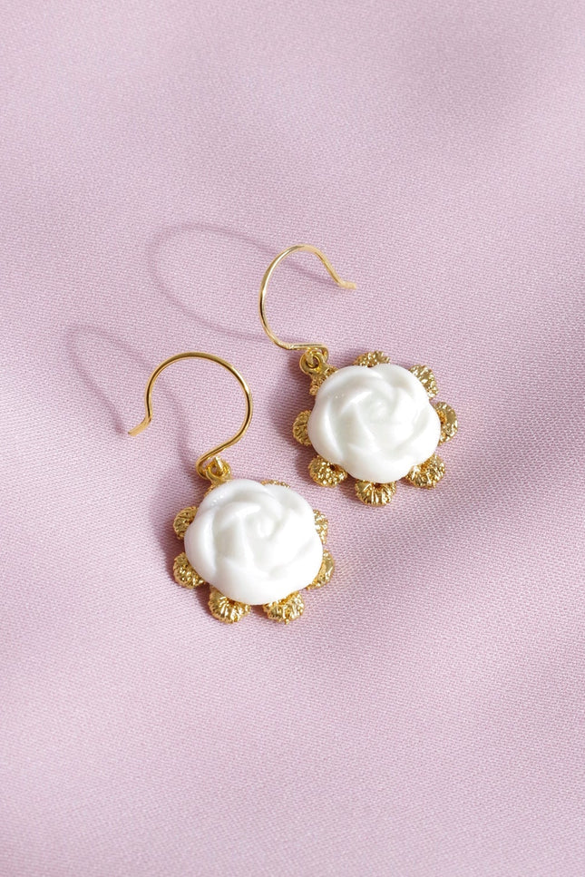 Poporcelain | Everyday Camellia Flower Charm Drop Earrings