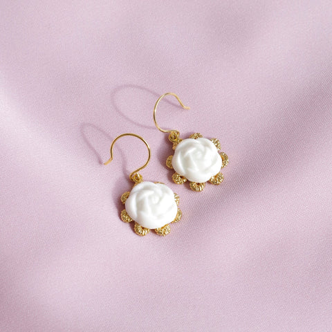 Poporcelain | Everyday Camellia Flower Charm Drop Earrings