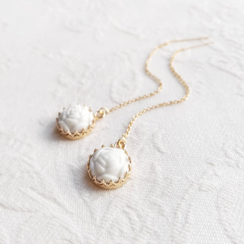 Poporcelain | Rose with Pearl Drop Earrings