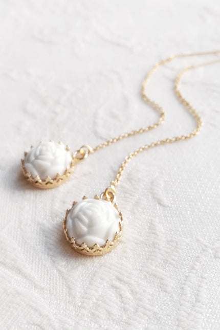Poporcelain | Rose with Pearl Drop Earrings