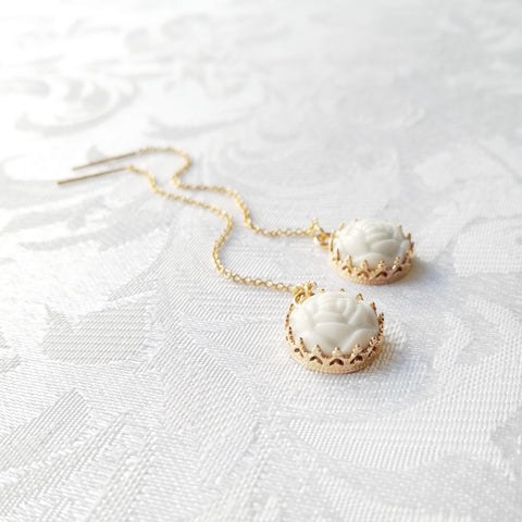 Poporcelain | Rose with Pearl Drop Earrings