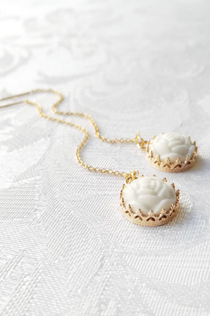 Poporcelain | Rose with Pearl Drop Earrings