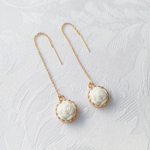 Poporcelain | Rose with Pearl Drop Earrings