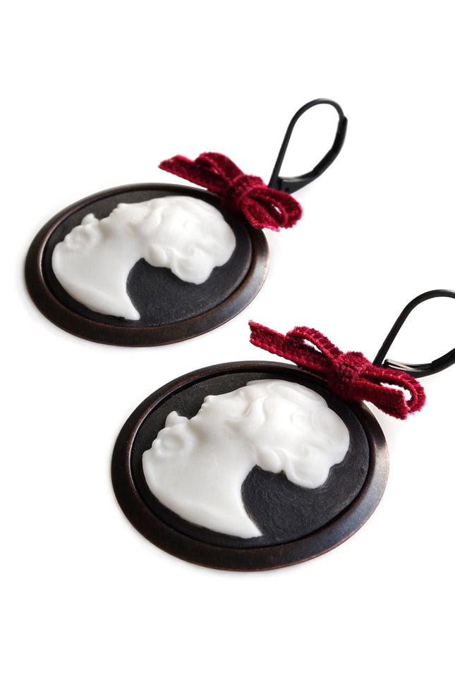 Poporcelain | Dark Romance Goddess Round Cameo Drop Earrings
