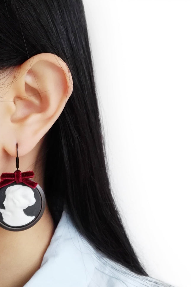 Poporcelain | Dark Romance Goddess Round Cameo Drop Earrings
