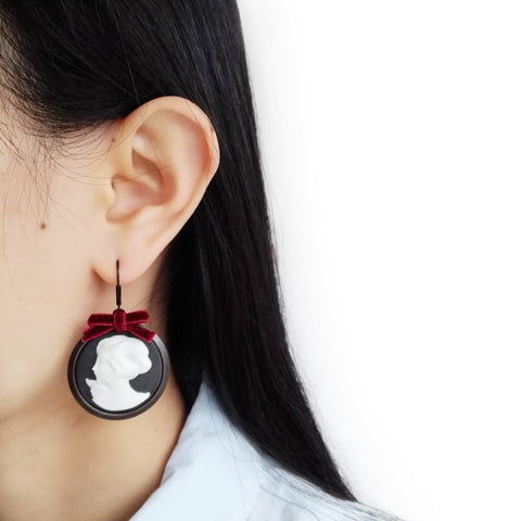 Poporcelain | Dark Romance Goddess Round Cameo Drop Earrings