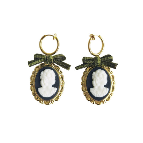 Poporcelain | Dark Romance Goddess Oval Cameo Drop Earrings