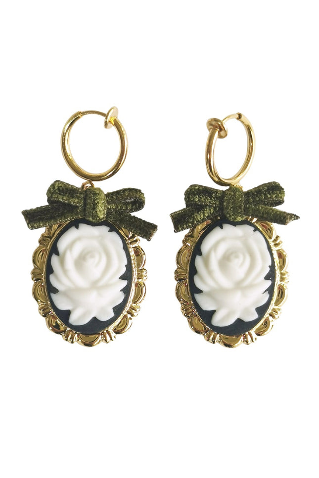Poporcelain | Dark Romance Rose Oval Cameo Drop Earrings