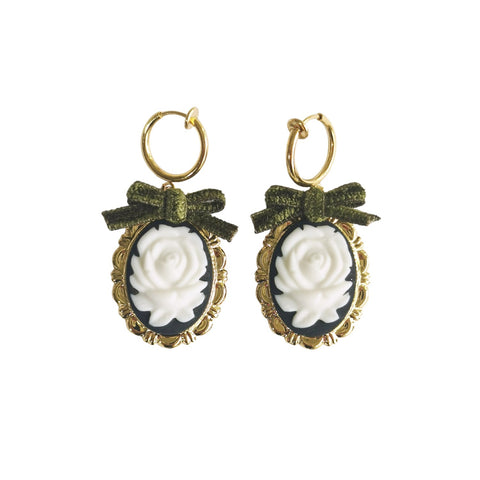 Poporcelain | Dark Romance Rose Oval Cameo Drop Earrings
