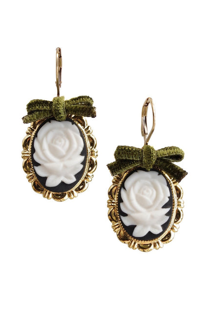 Poporcelain | Dark Romance Rose Oval Cameo Drop Earrings