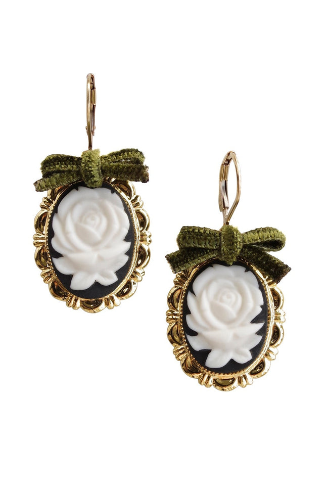 Poporcelain | Dark Romance Rose Oval Cameo Drop Earrings
