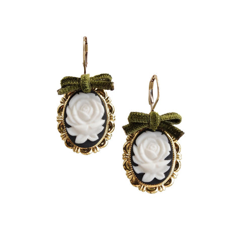 Poporcelain | Dark Romance Rose Oval Cameo Drop Earrings