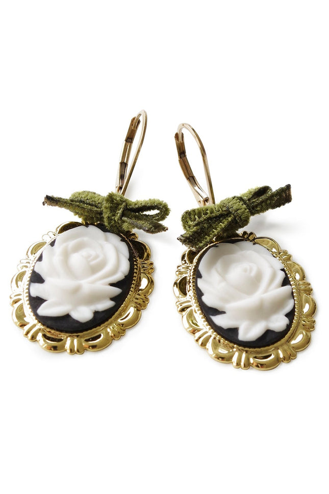 Poporcelain | Dark Romance Rose Oval Cameo Drop Earrings