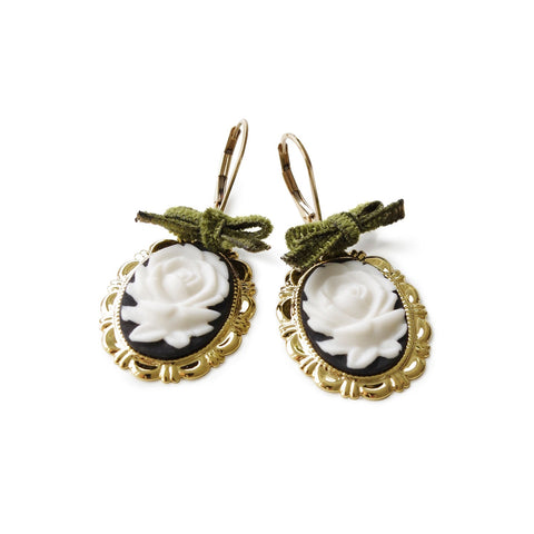 Poporcelain | Dark Romance Rose Oval Cameo Drop Earrings