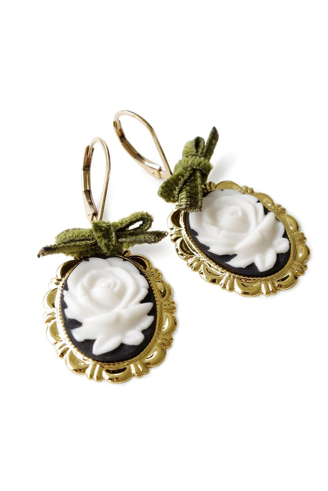 Poporcelain | Dark Romance Rose Oval Cameo Drop Earrings