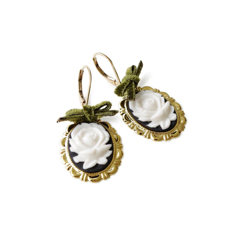 Poporcelain | Dark Romance Rose Oval Cameo Drop Earrings