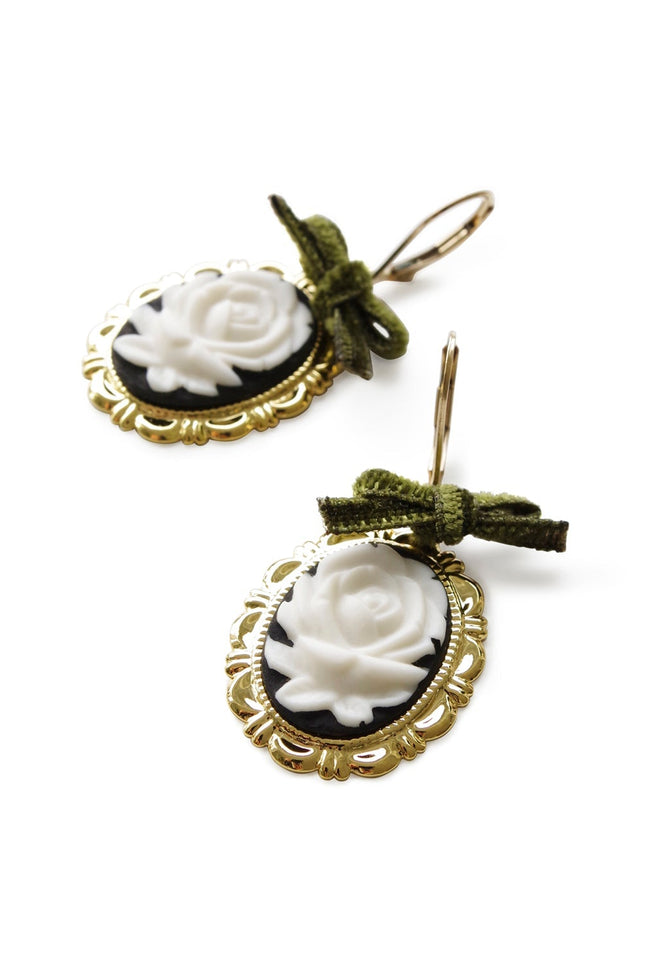 Poporcelain | Dark Romance Rose Oval Cameo Drop Earrings
