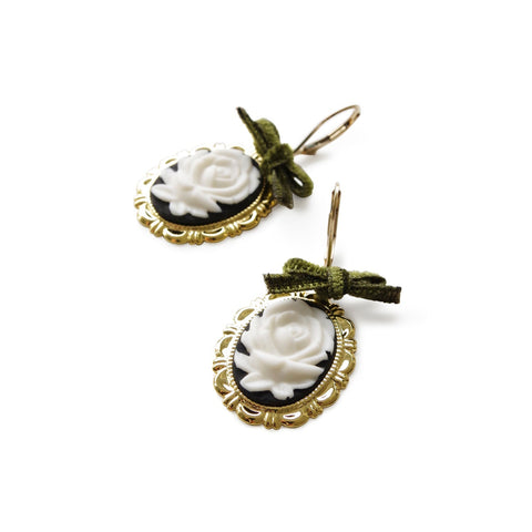 Poporcelain | Dark Romance Rose Oval Cameo Drop Earrings