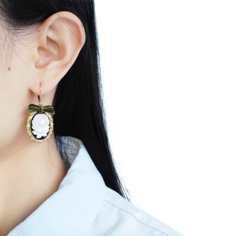 Poporcelain | Dark Romance Rose Oval Cameo Drop Earrings