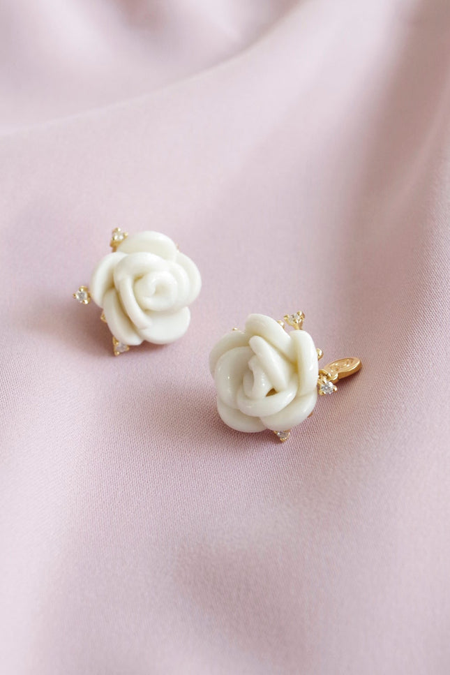 Poporcelain | White Cloud Rose Studs