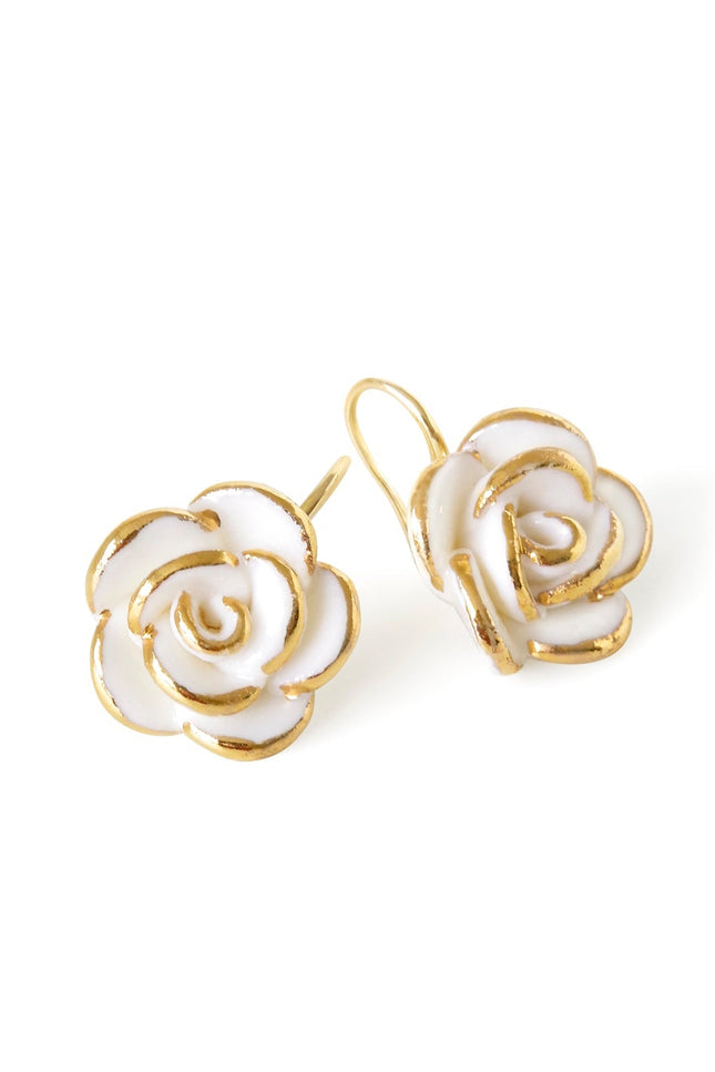 Poporcelain | White Cloud Rose Hook Studs