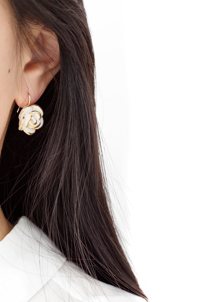 Poporcelain | White Cloud Rose Hook Studs