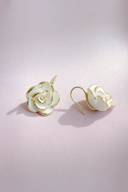 Poporcelain | White Cloud Rose Hook Studs