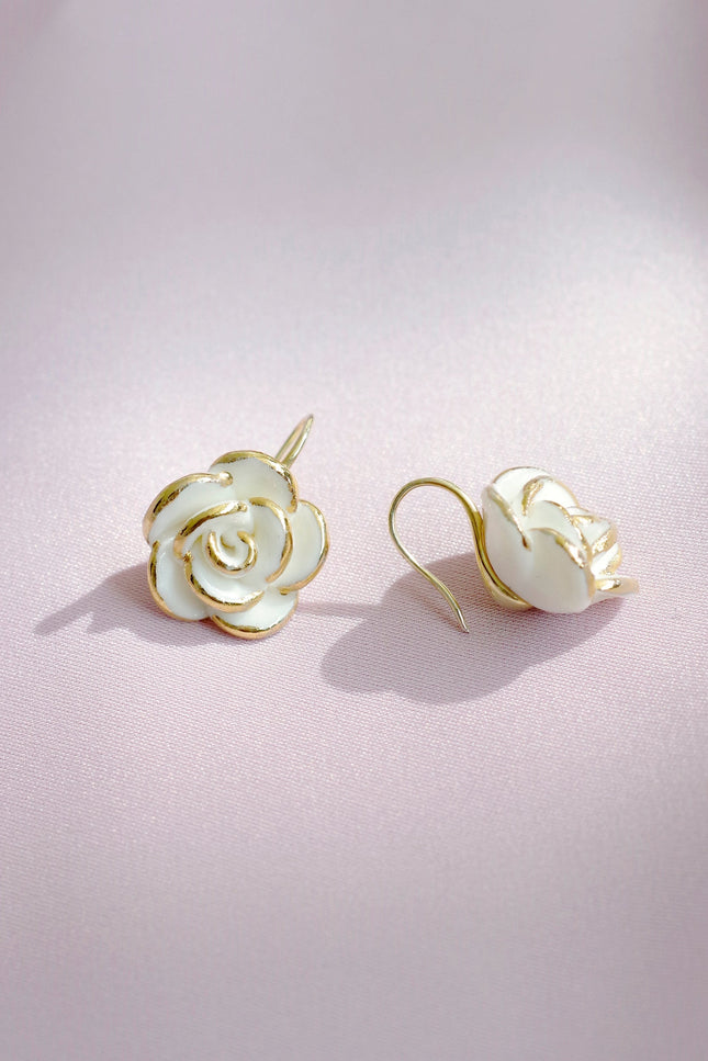 Poporcelain | White Cloud Rose Hook Studs