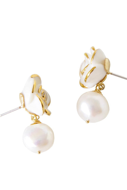 Poporcelain | White Cloud Rose Pearl Drop Earrings