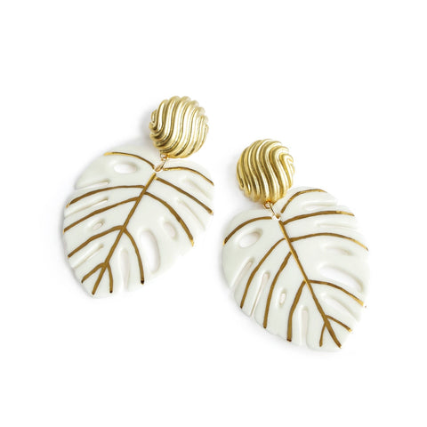 Poporcelain | Monstera Leaf Statement Drop Earrings