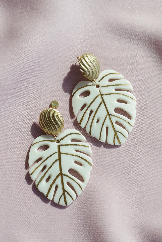 Poporcelain | Monstera Leaf Statement Drop Earrings