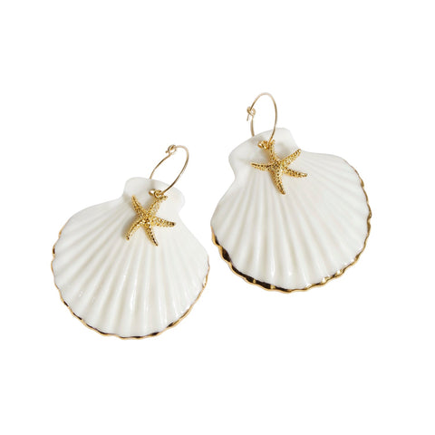 Poporcelain | Edge Clam Shell with Starfish Hoop Earrings