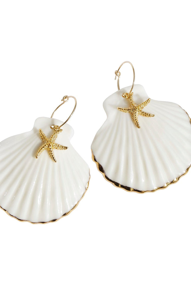 Poporcelain | Edge Clam Shell with Starfish Hoop Earrings