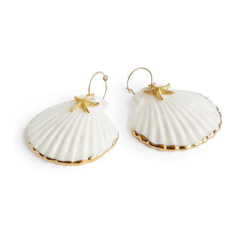 Poporcelain | Edge Clam Shell with Starfish Hoop Earrings
